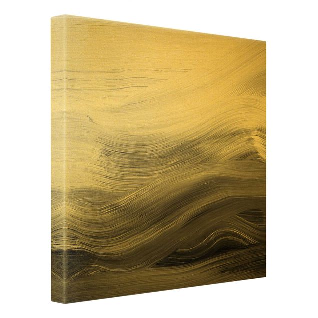Leinwandbild Gold - Geschwungene Wellen Schwarz Weiß - Quadrat 1:1