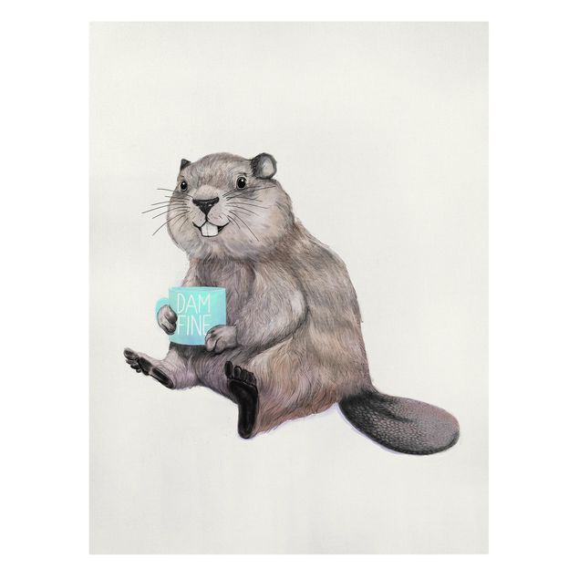 Tierbilder auf Leinwand Illustration Biber mit Kaffeetasse
