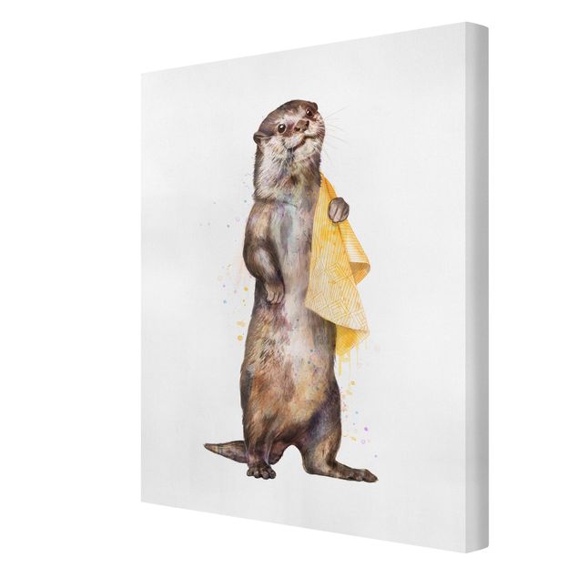 Leinwandbilder Wohnzimmer modern Illustration Otter mit Handtuch Malerei Weiß
