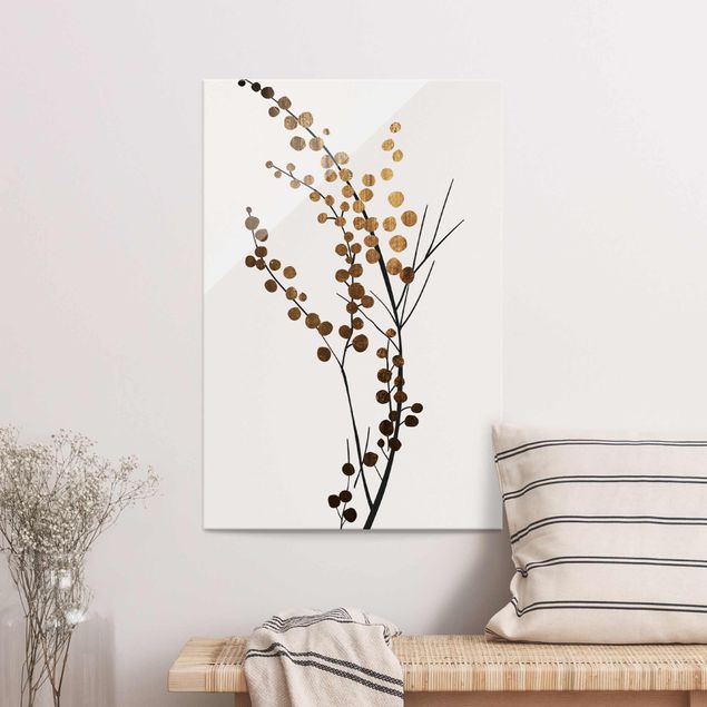 XXL Glasbilder Grafische Pflanzenwelt - Beeren Gold