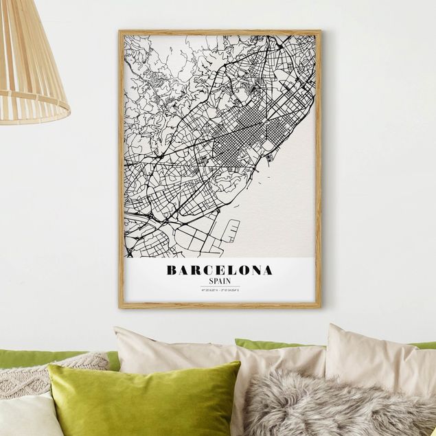 Sprüche Bilder mit Rahmen Stadtplan Barcelona - Klassik