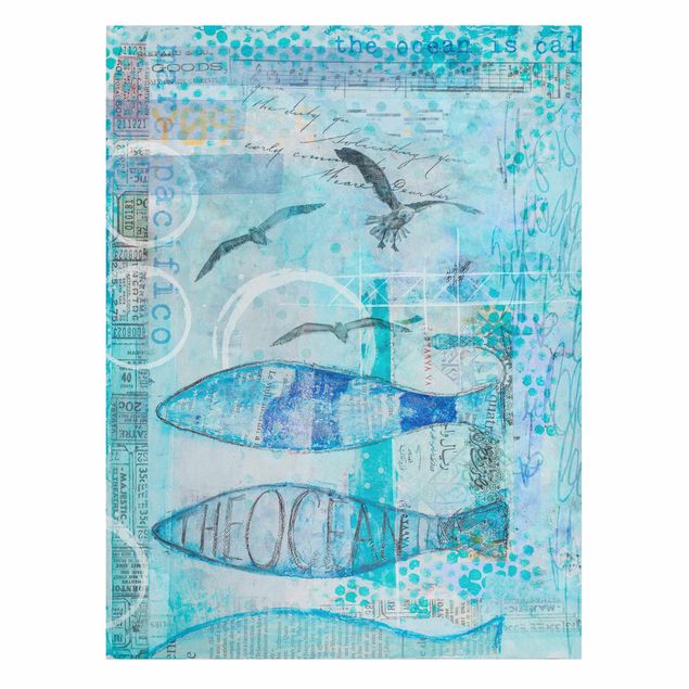 Kunstdrucke auf Leinwand Bunte Collage - Blaue Fische