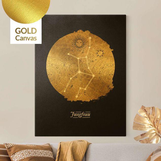 Leinwandbild Gold - Sternzeichen Jungfrau Grau Gold - Hochformat 3:4