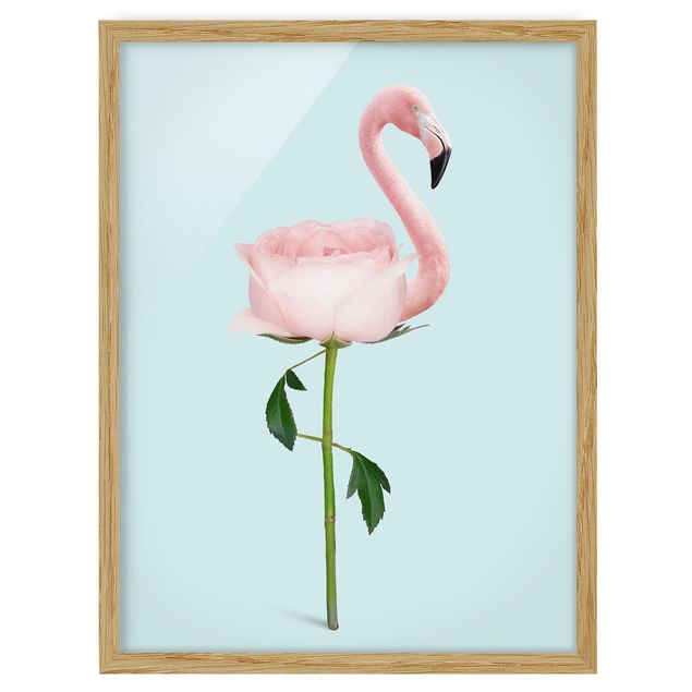 Wandbilder Flamingo mit Rose