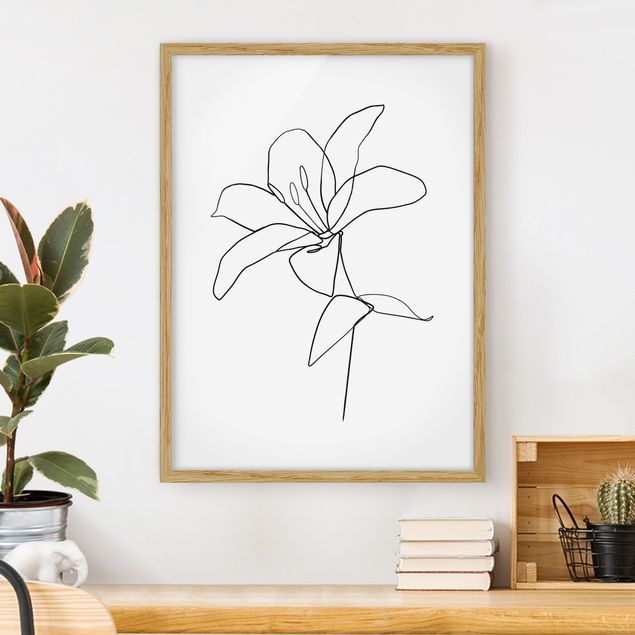 Bilder mit Rahmen Blumen Line Art Blüte Schwarz Weiß