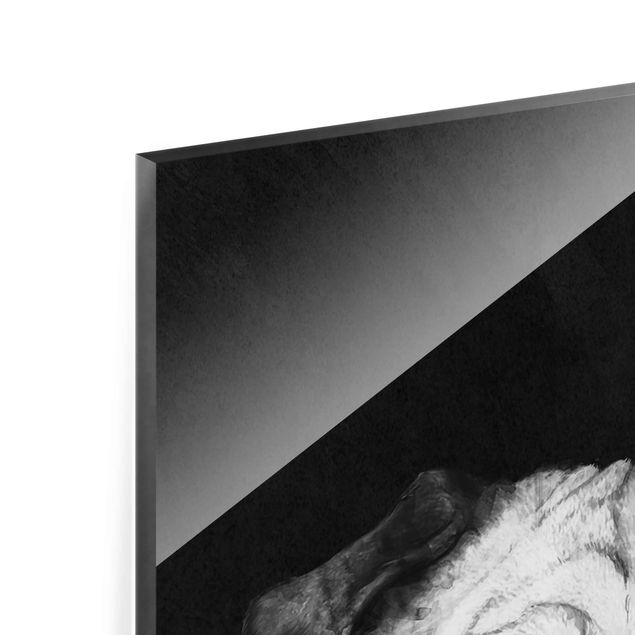 Glasbild - Illustration Hund Mops Malerei auf Schwarz Weiß - Quadrat 1:1