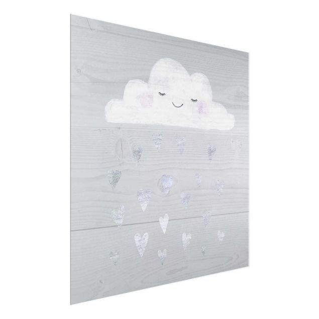 Glasbild - Wolke mit silbernen Herzen - Quadrat 1:1