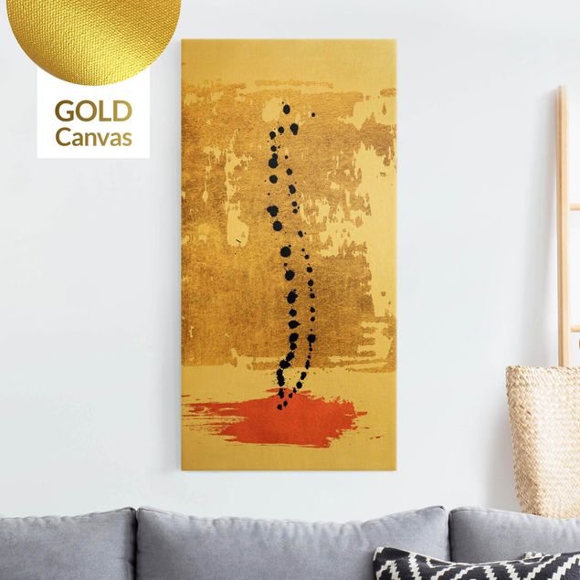 Leinwandbild Gold - Abstrakte Formen - Gold und Rosa - Hochformat 1:2
