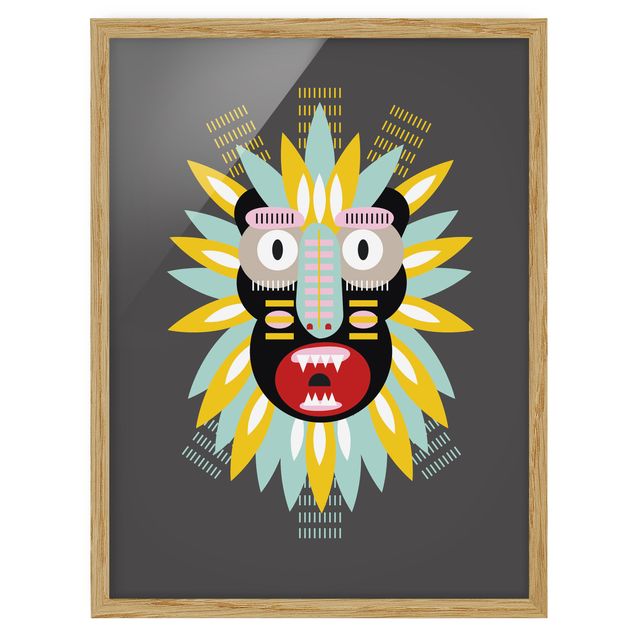 Bild mit Rahmen - Collage Ethno Maske - King Kong - Hochformat 4:3
