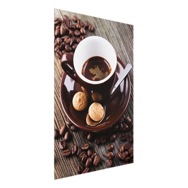 Glasbild - Kaffeetasse mit Kaffeebohnen - Hochformat 4:3