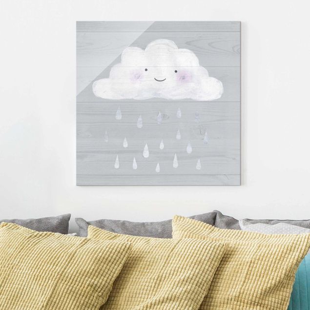 Wandbilder Glas XXL Wolke mit silbernen Regentropfen