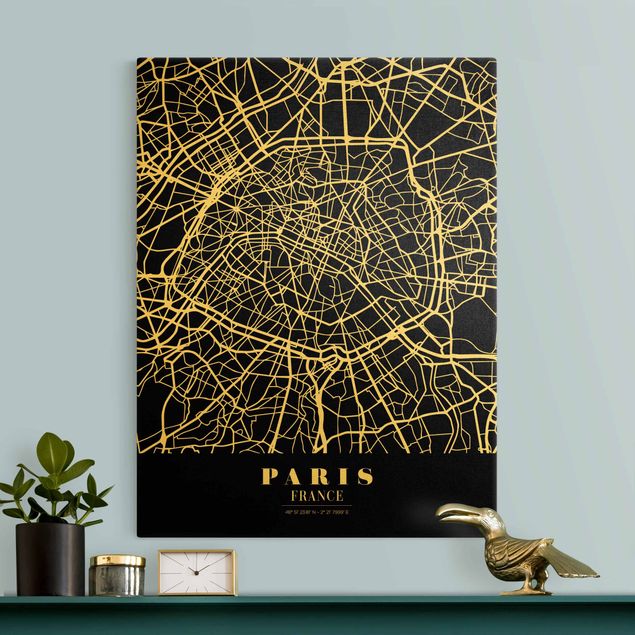 Wandbilder Sprüche Stadtplan Paris - Klassik Schwarz