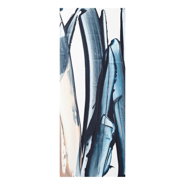 Glasbild - Blau und Beige Streifen - Panel