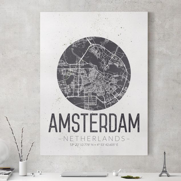 Leinwandbilder XXL Stadtplan Amsterdam - Retro