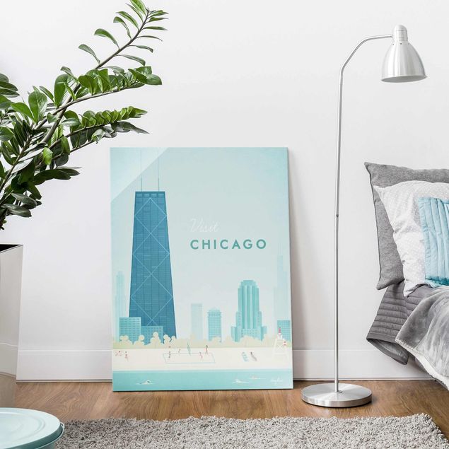 Glasbilder Skyline Reiseposter - Chicago