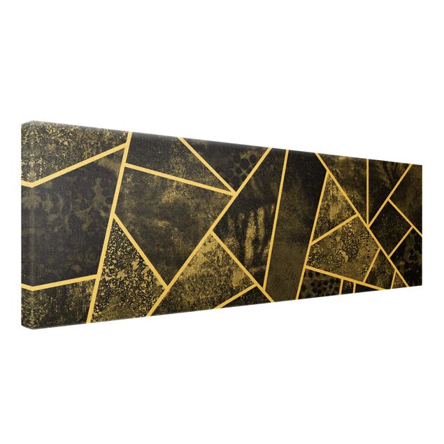 Leinwandbild Gold - Goldene Geometrie - Graue Dreiecke - Panorama 3:1