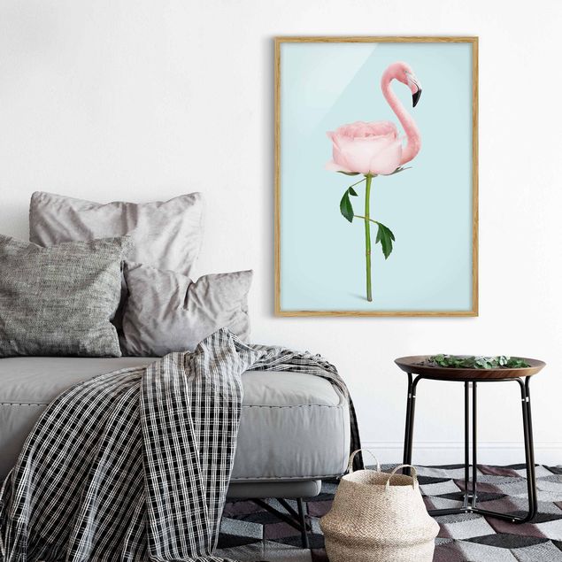 Blumen Bilder mit Rahmen Flamingo mit Rose