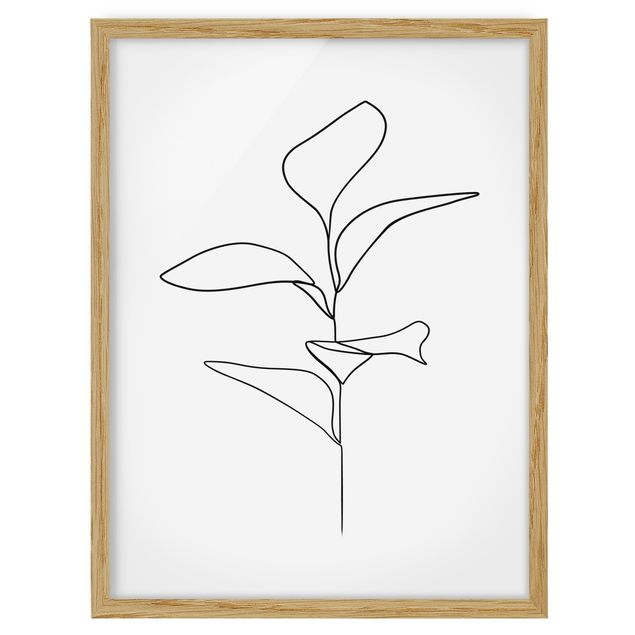 Kunstdruck Bilder mit Rahmen Line Art Pflanze Blätter Schwarz Weiß