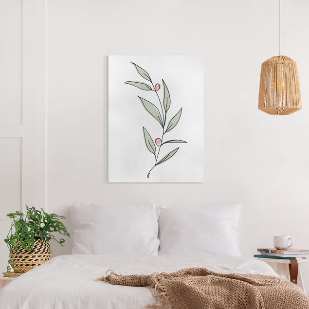 Leinwandbilder Blumen Zweig mit Beeren Line Art