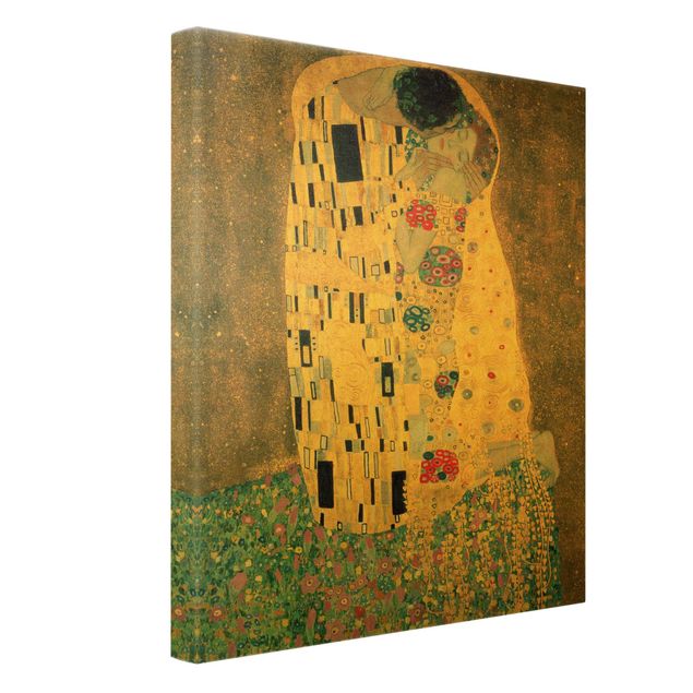 Leinwandbild Gold - Gustav Klimt - Der Kuß - Hochformat 3:4