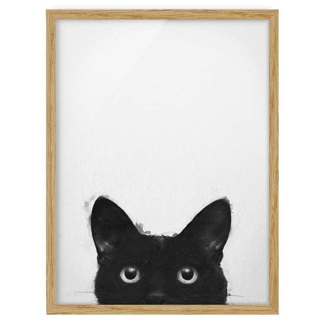 Schöne Wandbilder Illustration Schwarze Katze auf Weiß Malerei