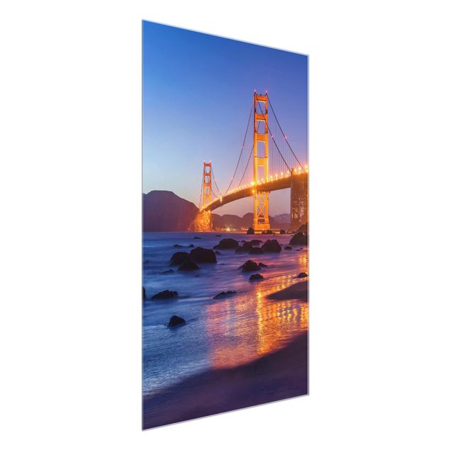 Glasbild - Golden Gate Bridge am Abend - Hochformat 2:3