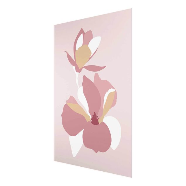 Glasbild - Line Art Blüten Pastell Rosa - Hochformat 4:3