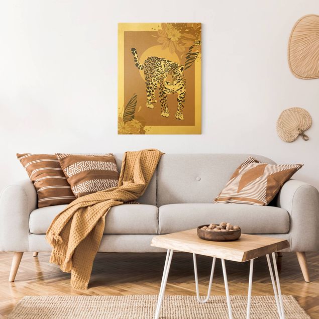 Leinwandbild Gold - Safari Tiere - Leopard - Hochformat 3:4