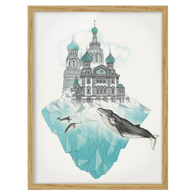 Schöne Wandbilder Illustration Kirche mit Kuppeln und Wal