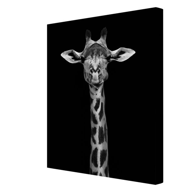 Moderne Leinwandbilder Wohnzimmer Dunkles Giraffen Portrait