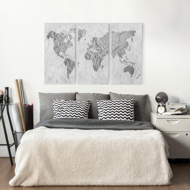 Leinwandbilder Schwarz-Weiß Papier Weltkarte Weiß Grau