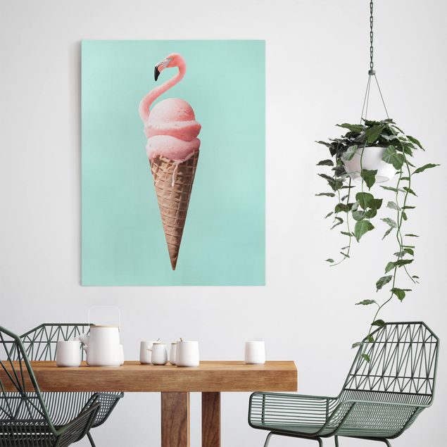 Leinwandbilder Vögel Eis mit Flamingo