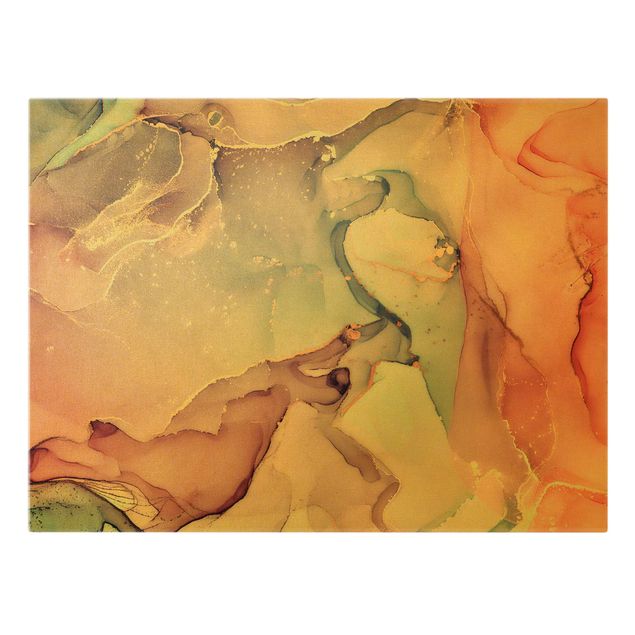 Leinwandbild Gold - Aquarell Pastell Rosa mit Gold - Querformat 4:3