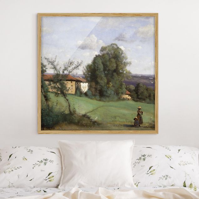 Gerahmtes Bild Jean-Baptiste Camille Corot Jean-Baptiste Camille Corot - Ein Bauernhof