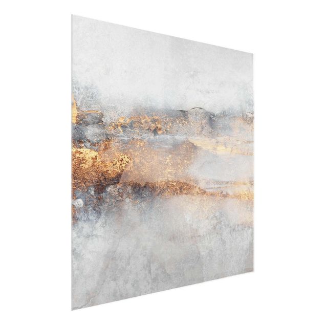 Glasbild - Elisabeth Fredriksson - Gold-Grauer Nebel - Quadrat 1:1