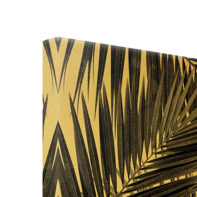 Leinwandbild Gold - Blick durch Palmenblätter schwarz weiß - Hochformat 3:4