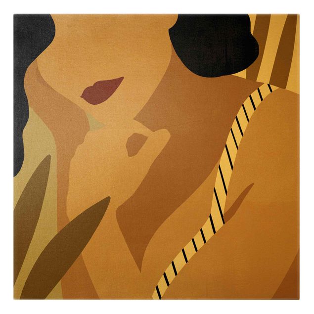 Leinwandbild Gold - Illustration Frauenportrait - Quadrat 1:1