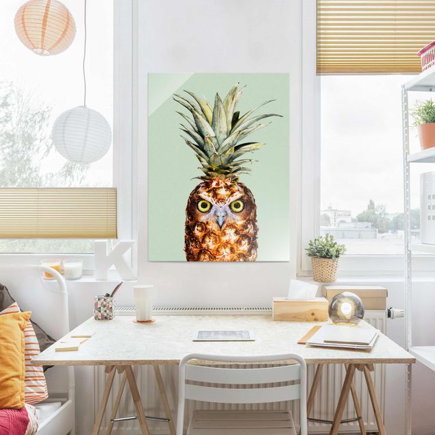 Wandbilder Glas XXL Ananas mit Eule