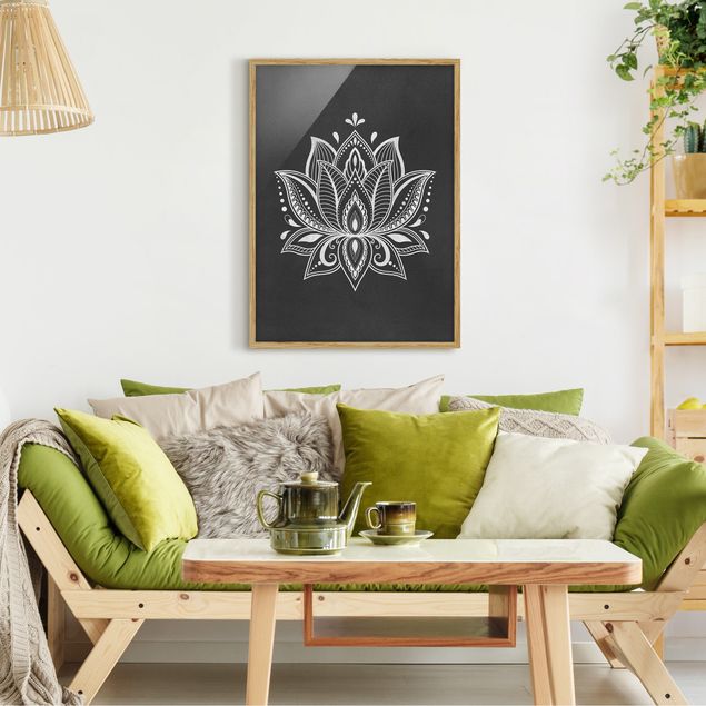 Wandbilder Lotus Illustration weiß schwarz