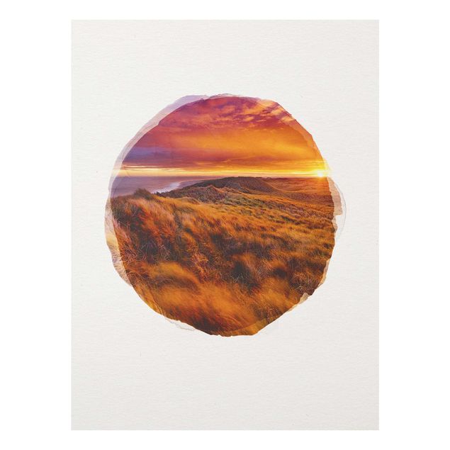Glasbild - Wasserfarben - Sonnenaufgang am Strand auf Sylt - Hochformat 4:3