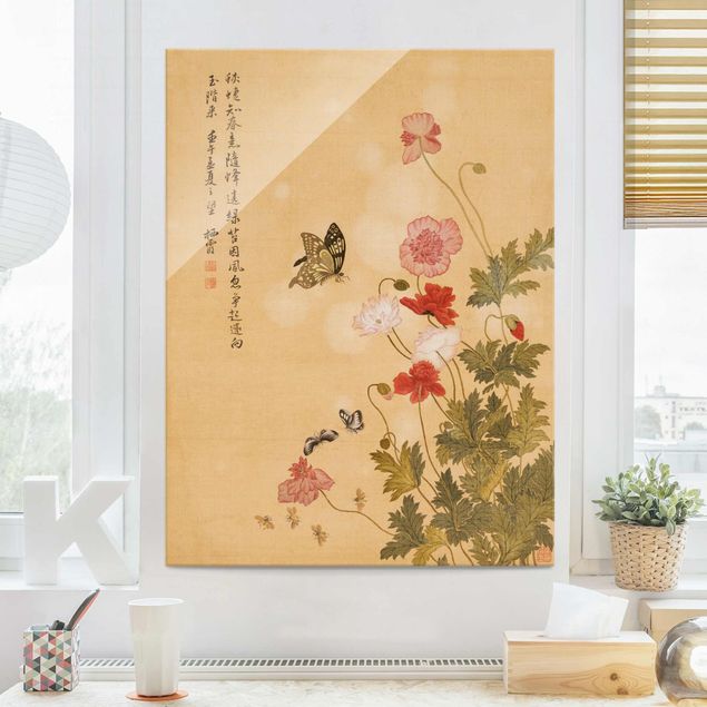Wandbilder Tiere Yuanyu Ma - Mohnblumen und Schmetterlinge