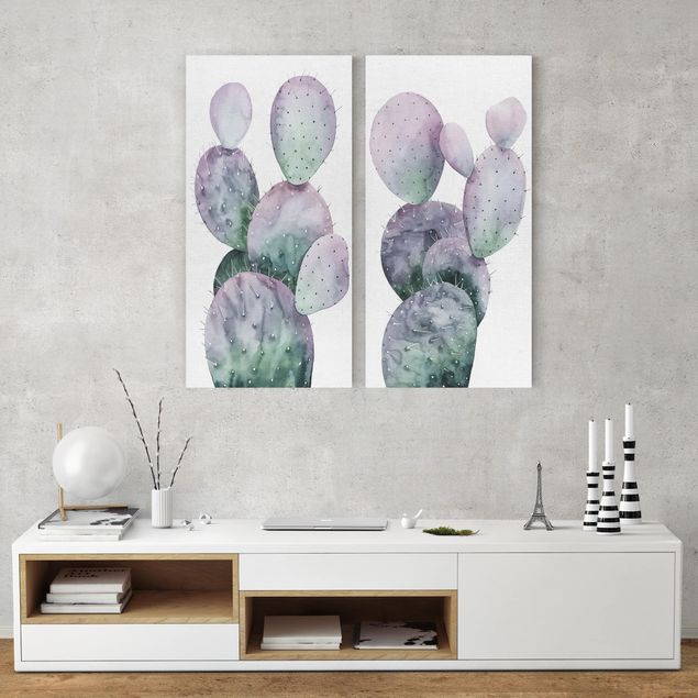 Kunstdrucke auf Leinwand Kaktus in Lila Set I