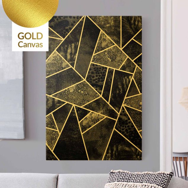 Leinwandbild Gold - Goldene Geometrie - Graue Dreiecke - Hochformat 2:3