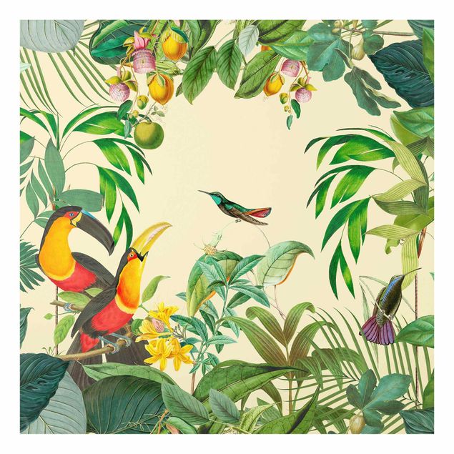 Wandbilder Vintage Collage - Vögel im Dschungel