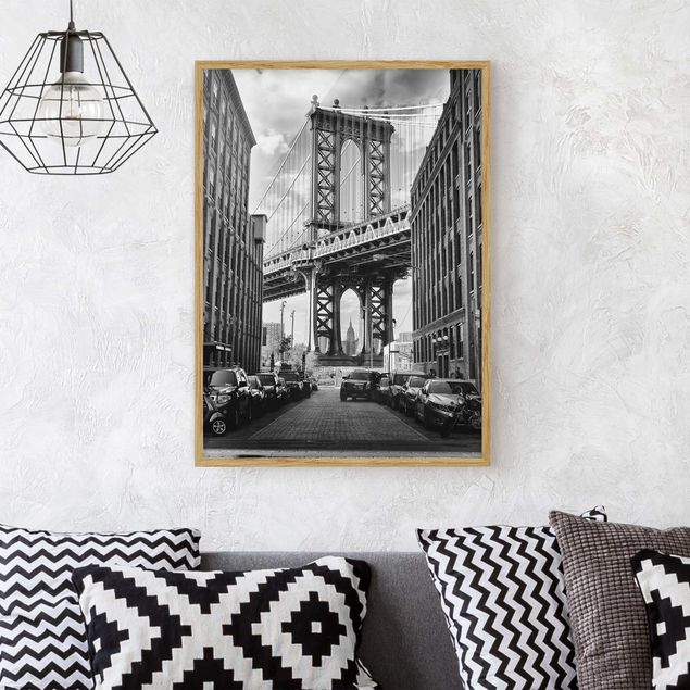Bilder mit Rahmen Schwarz-Weiß Manhattan Bridge in America