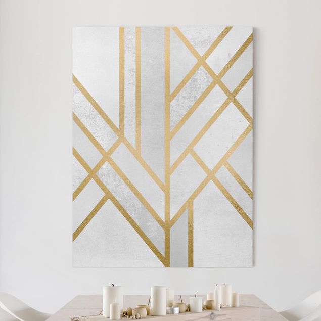 Muster Leinwand Art Deco Geometrie Weiß Gold