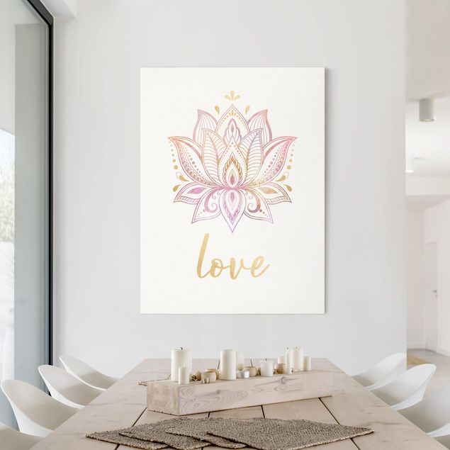 Wandbilder Sprüche Lotus Illustration Love gold rosa