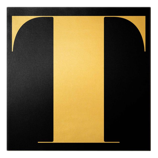 Leinwandbild Gold - Antiqua Letter T Schwarz - Quadrat 1:1