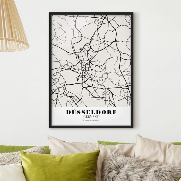 Schwarz-Weiß Bilder mit Rahmen Stadtplan Düsseldorf - Klassik