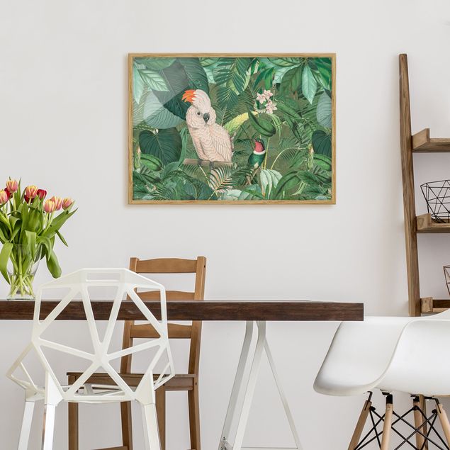 Bilder mit Rahmen Blumen Vintage Collage - Kakadu und Kolibri